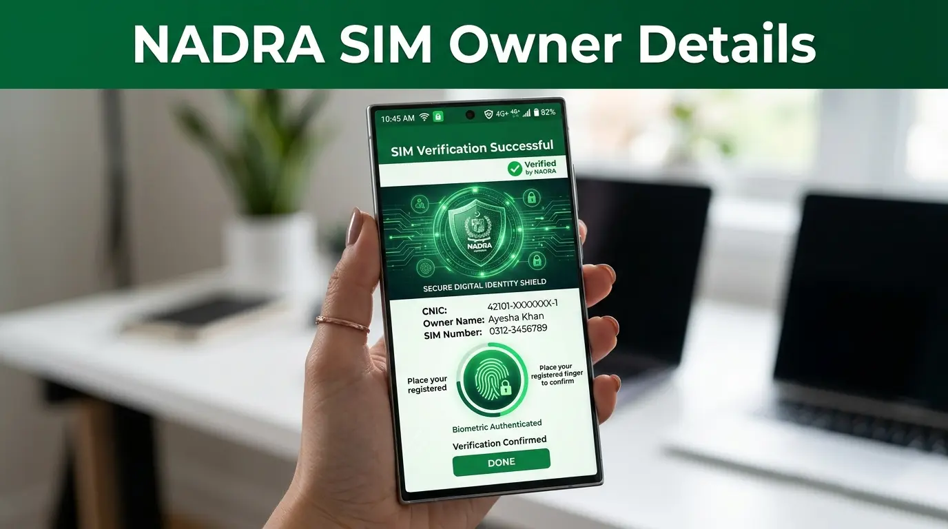 NADRA SIM Owner Details concept showing smartphone and SIM card verification