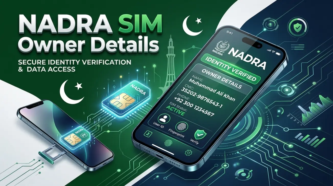 NADRA SIM Owner Details guide with secure SIM verification illustration
